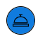 A round button with an image of concierge desk bell that customers click to display the Guide channel menu.