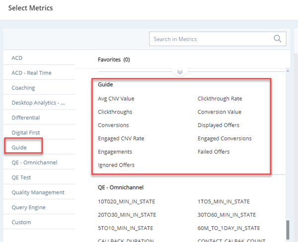 List of metrics that are specific to Guide