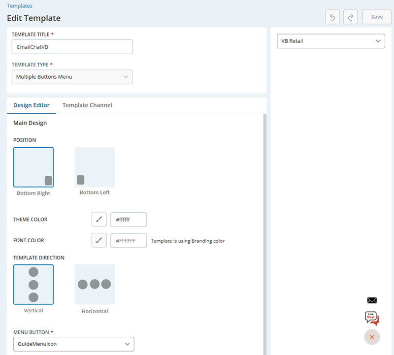 The Edit Template page. The template preview appears in the lower right corner after all required fields are specified.