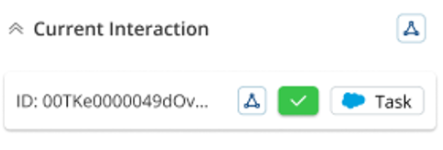 A task record appears in the Current Interaction section of the customer card. The Relates To icon appears next to it.