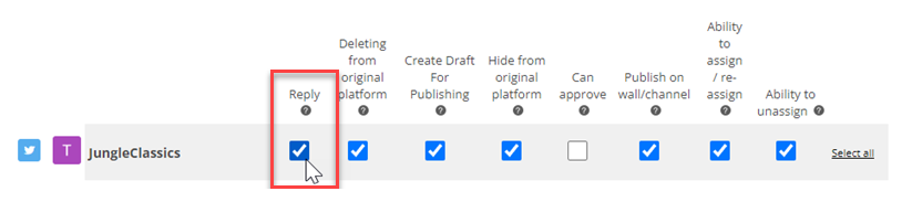 The channel name is on the left. The Reply checkbox is first in the row next to it.