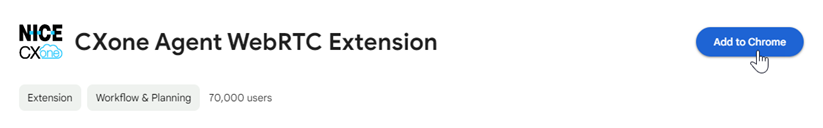 The Agent WebRTC Extension in the Chrome Webstore. The cursor hovers over Add to Chrome.