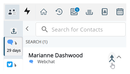 The cursor hovers over the Merge icon next to a customer card for Marianne Dashwood, Chat.