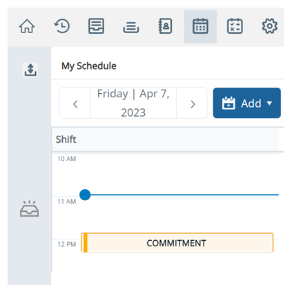 The Schedule space, showing daily activities, including a scheduled commitment.