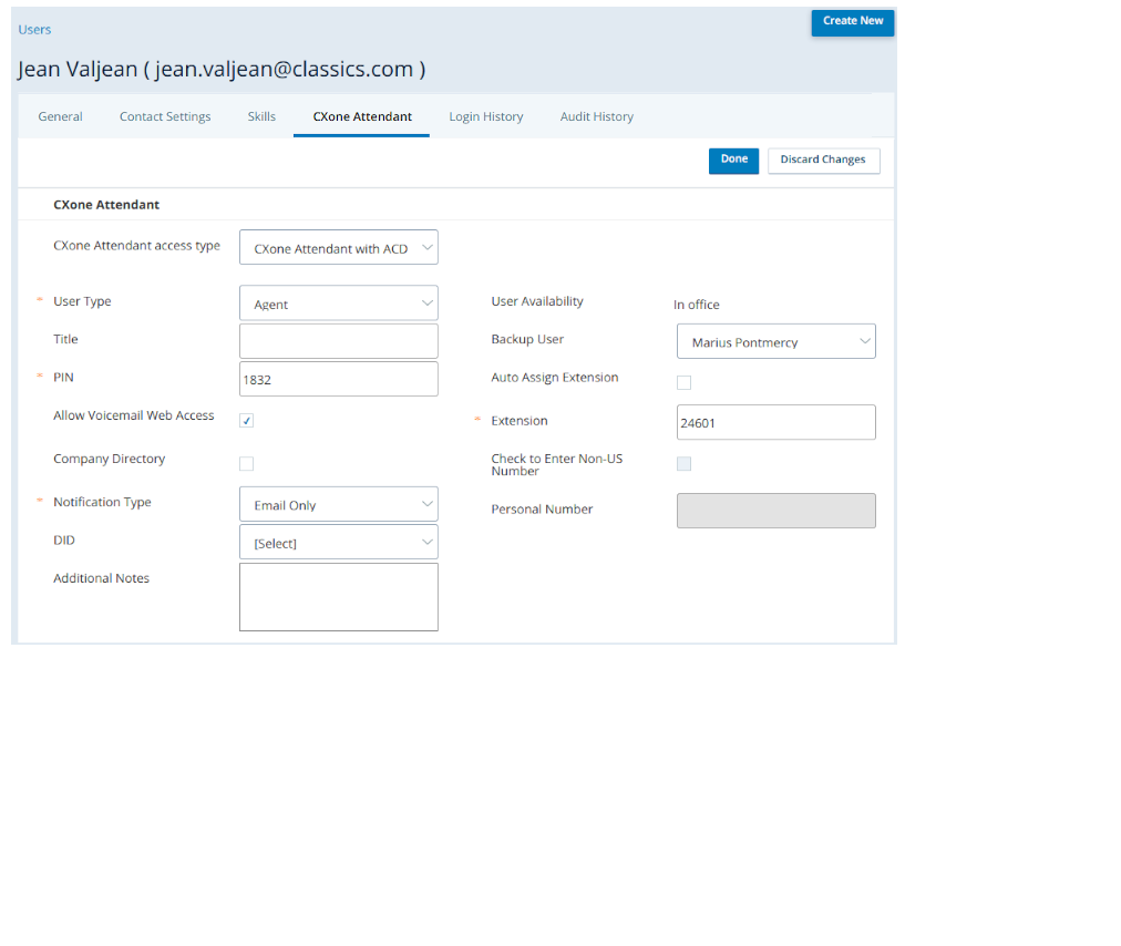 Grant user access to CXone Attendant on the CXone Attendant  tab in  CXone Admin. 
