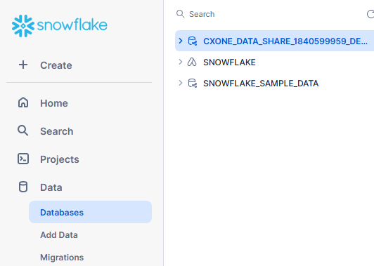 Screenshot of Snowflake databases