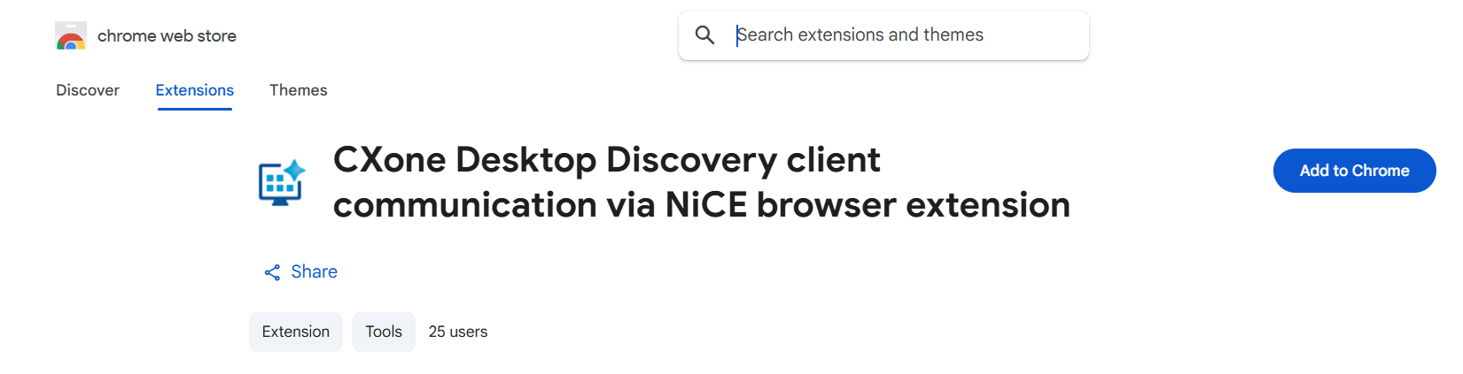 Image of Desktop Discovery Client communication extension for Chrome browser.
