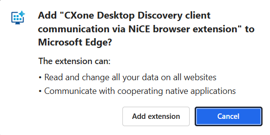 Image of Desktop Discovery Client communication extension for Edge browser.