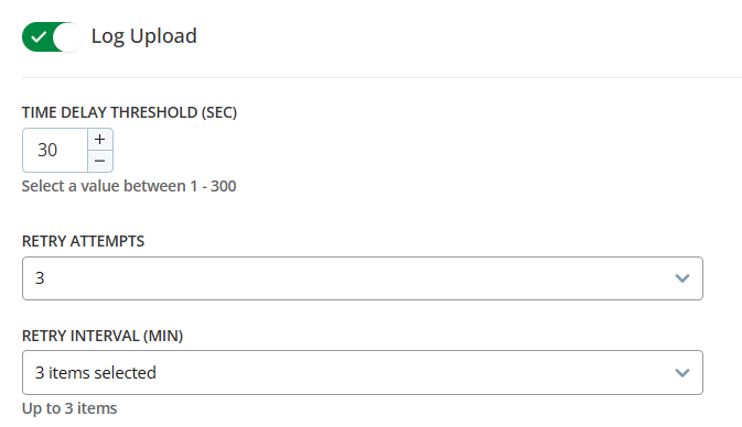 Image of Log Upload options.