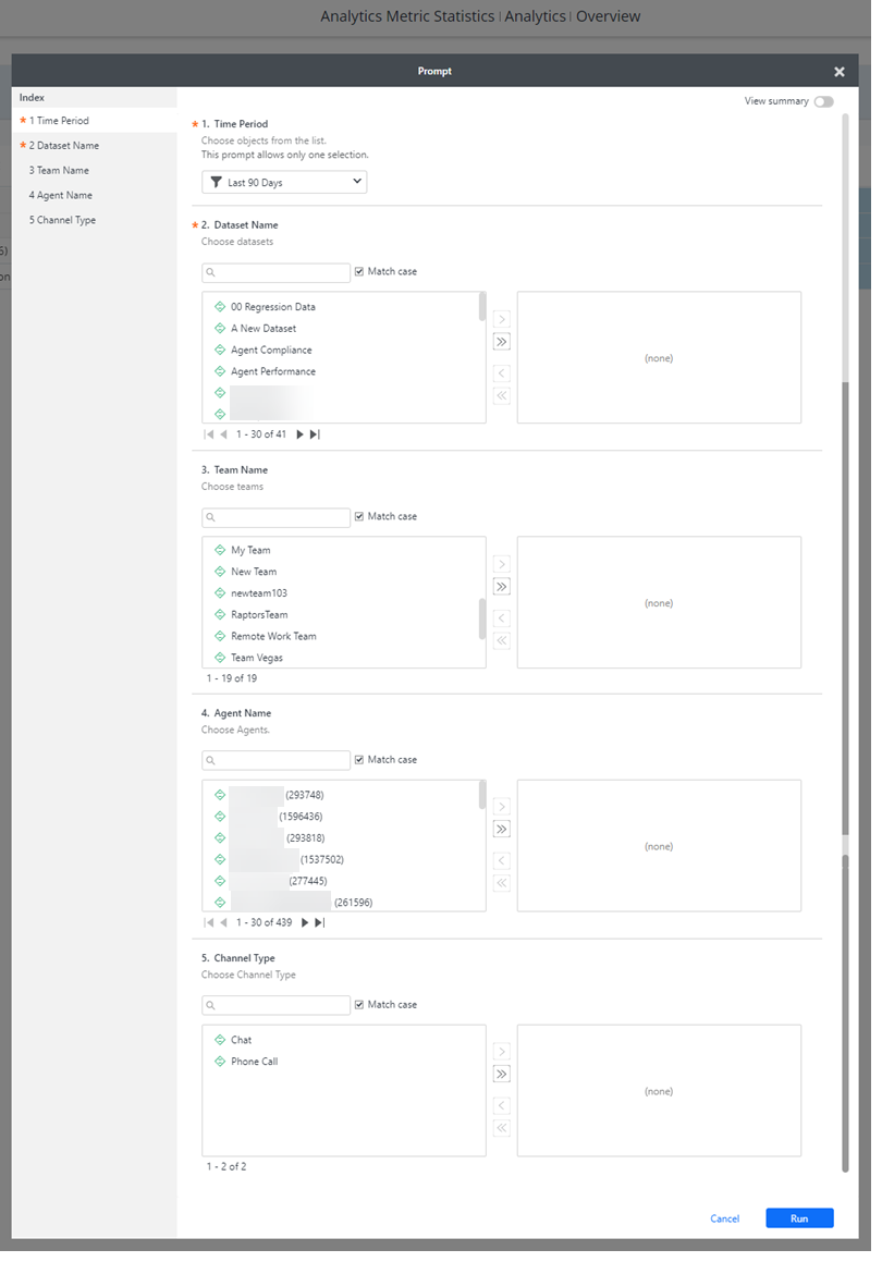 report prompt fields and options.