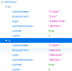 A section of a JSON file from Interaction Analytics data export, viewed in Mozilla Firefox