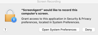 Screenshot of a prompt message to grant screen recording permission