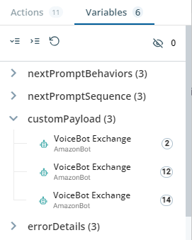 The script properties pane showing the Variables tab.